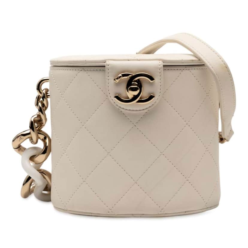 Chanel CC Lambskin Elegant Chain Vanity Case White Leather Good condition - Front View