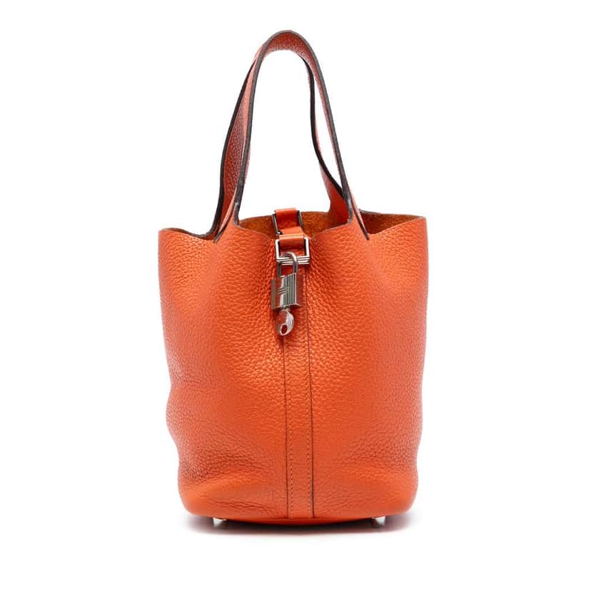 Hermès Clemence Picotin Lock 18 Orange Leather Good condition - Front View