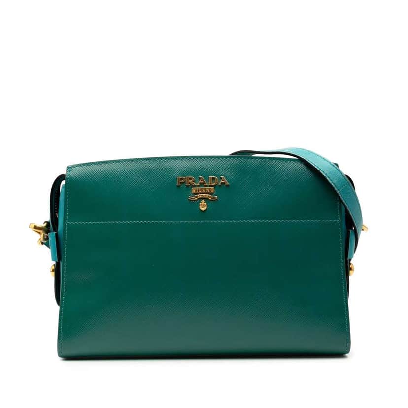 Prada Bicolor Saffiano Vernice Esplanade Crossbody Green Leather Very good condition - Front View