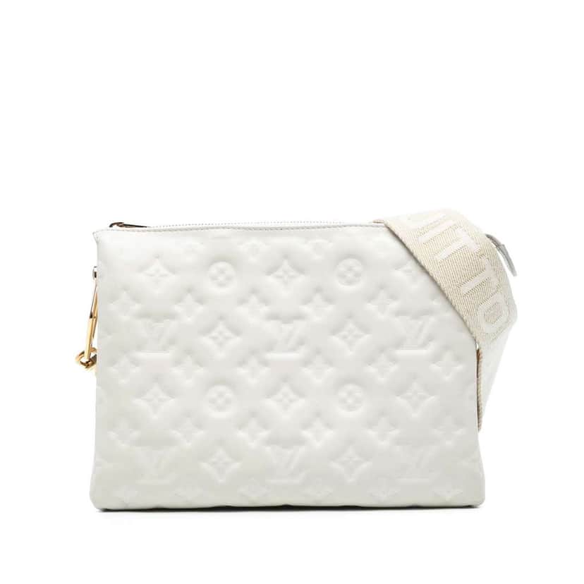 Louis Vuitton Monogram Embossed Puffy Lambskin Coussin PM White Leather Very good condition - Front View