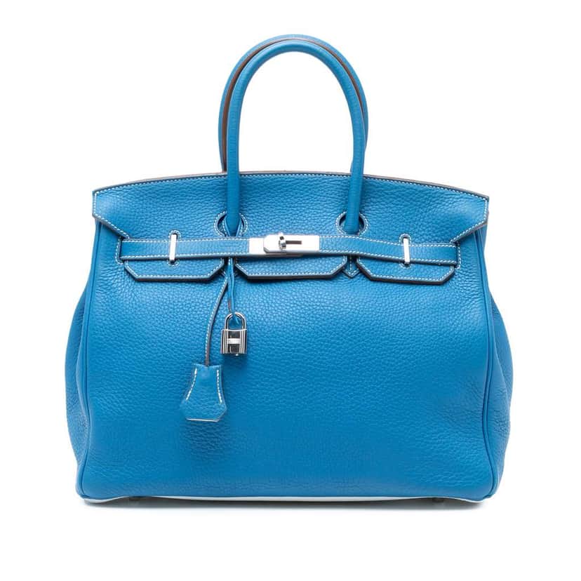 Hermès Limited Edition Bicolor Clemence Birkin Retourne 35 Blue Leather Fair condition - Front View