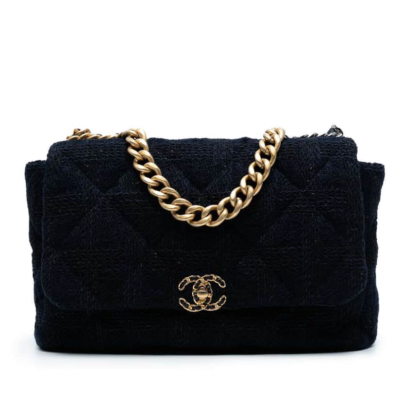 Chanel Maxi Tweed 19 Flap Black Tweed Good condition - Front View