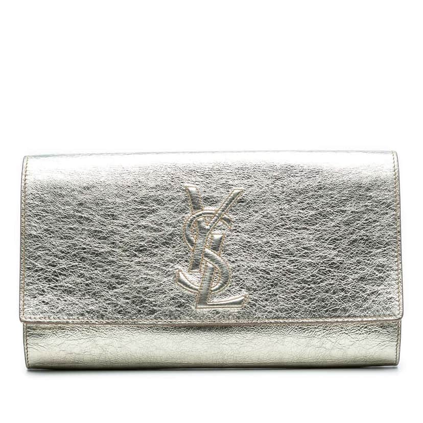 Saint Laurent Large Metallic Calfskin Monogram Belle De Jour Clutch Gold Leather Good condition - Front View