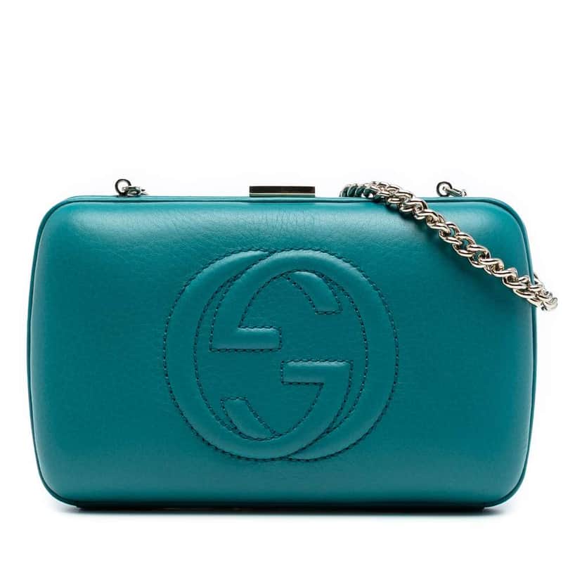Gucci Leather Soho Clutch on Chain Blue Leather Good condition - Front View