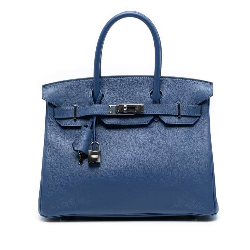 Hermès Togo Birkin Retourne 30 Blue Leather Good condition - Front View