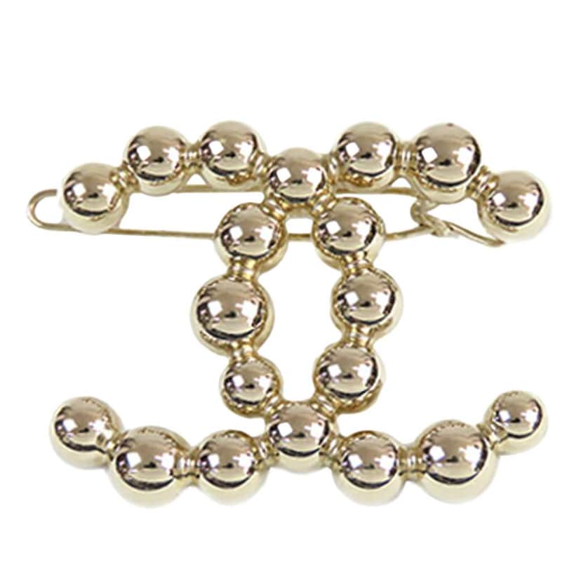 Chanel CC Gold Plated Beaded Barrette Gold Metal Good condition - Front View