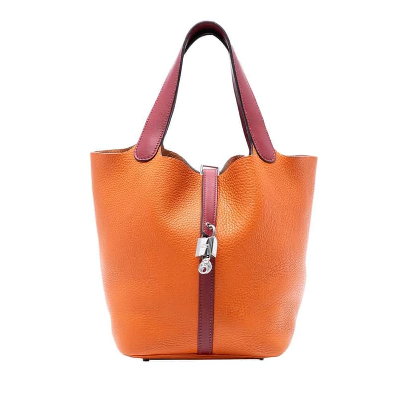 Hermès Bicolor Clemence and Swift Picotin Lock 22 Orange Leather Good condition - Front View