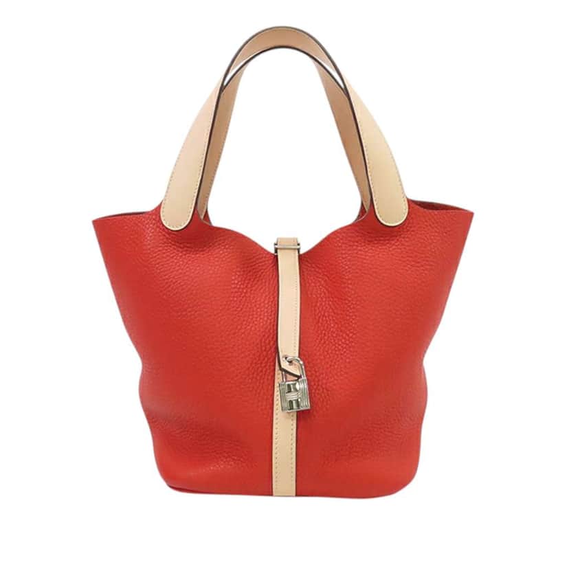 Hermès Bicolor Clemence and Swift Picotin Lock 22 Red Leather Good condition - Front View