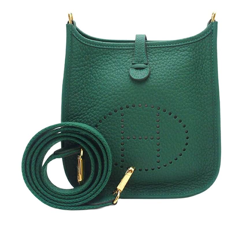 Hermès Clemence Evelyne TPM Green Leather Very good condition - Front View