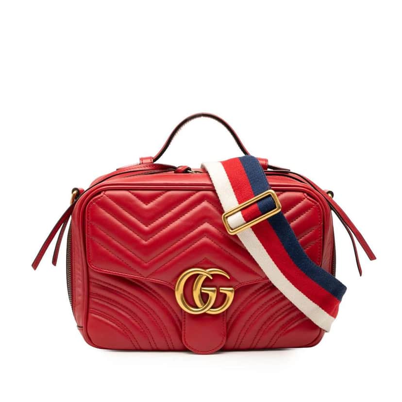 Gucci Small GG Marmont Matelasse Leather Sylvie Top Handle Satchel Red Leather Good condition - Front View