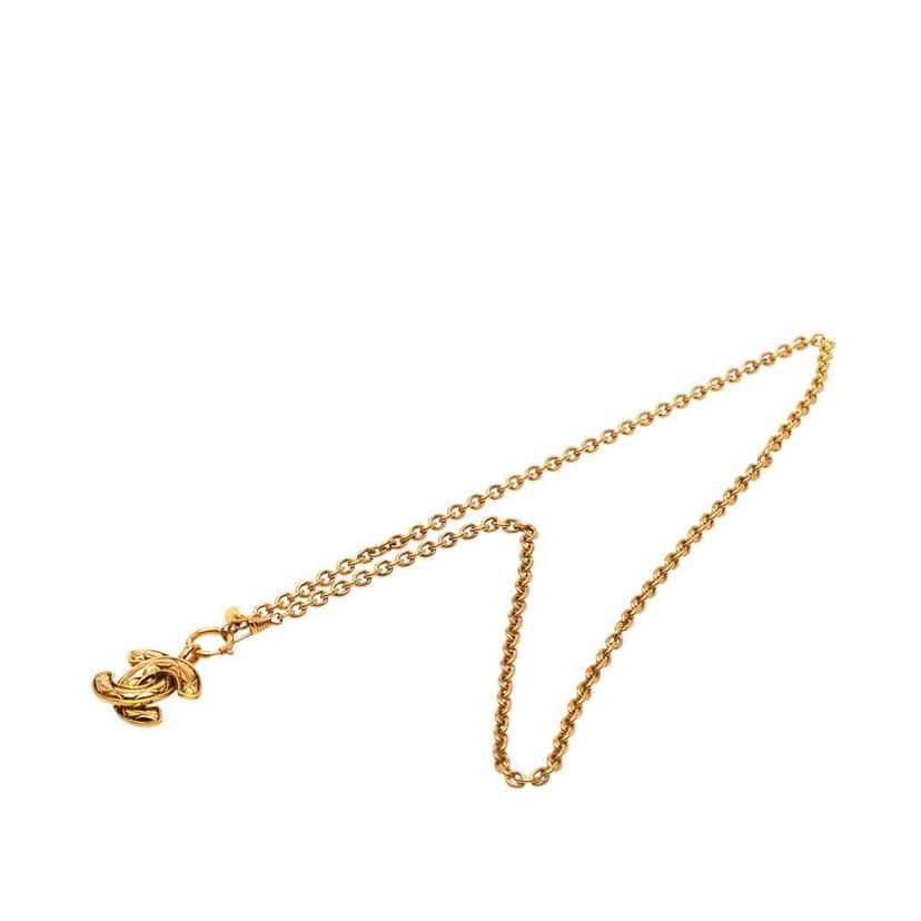 Chanel Gold Plated Quilted CC Pendant Necklace Gold Metal Good condition - Front View