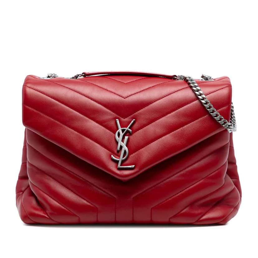 Saint Laurent Medium Leather Monogram Matelasse LouLou Bag Red Leather Good condition - Front View