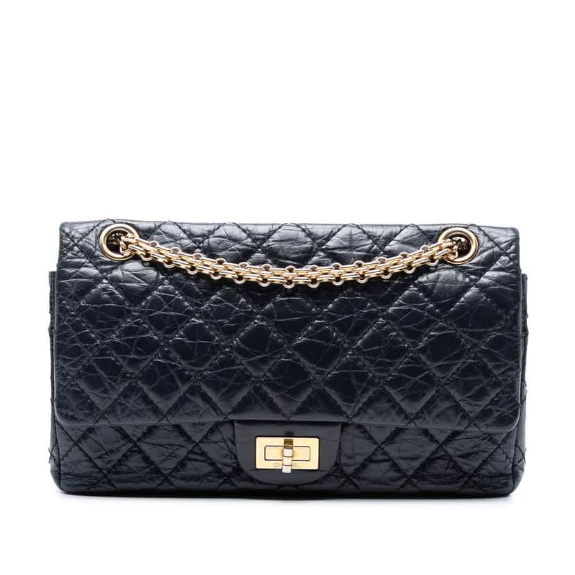 Chanel Reissue 2.55 Quilted Aged Calfskin Double Flap 225 Black Leather Good condition - Front View
