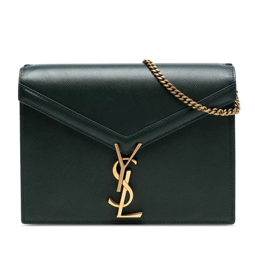 Saint Laurent Grain De Poudre Monogram Cassandra Clasp Bag Green Leather Good condition - Front View