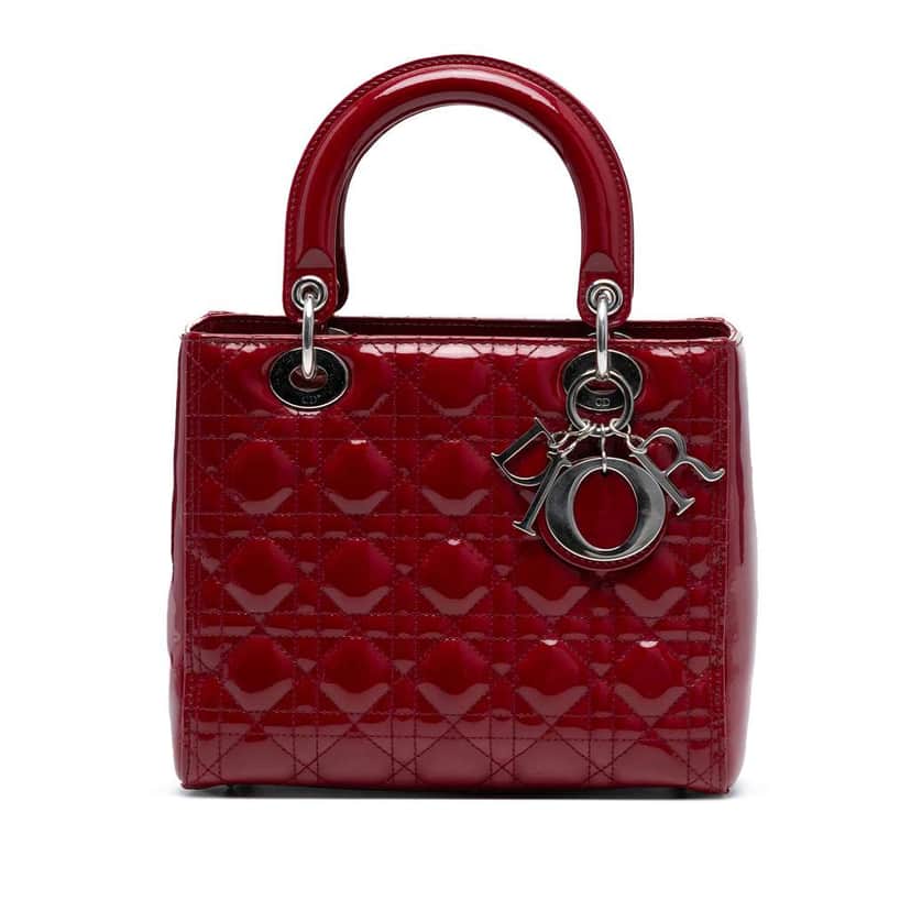 Dior Medium Patent Cannage Lady Dior Red Leather Good condition - Front View