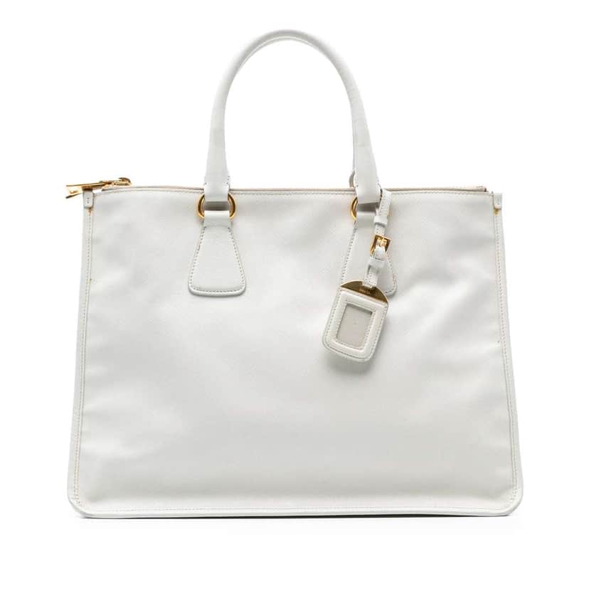 Prada Saffiano Lux Double Zip Tote White Leather Very good condition - Front View
