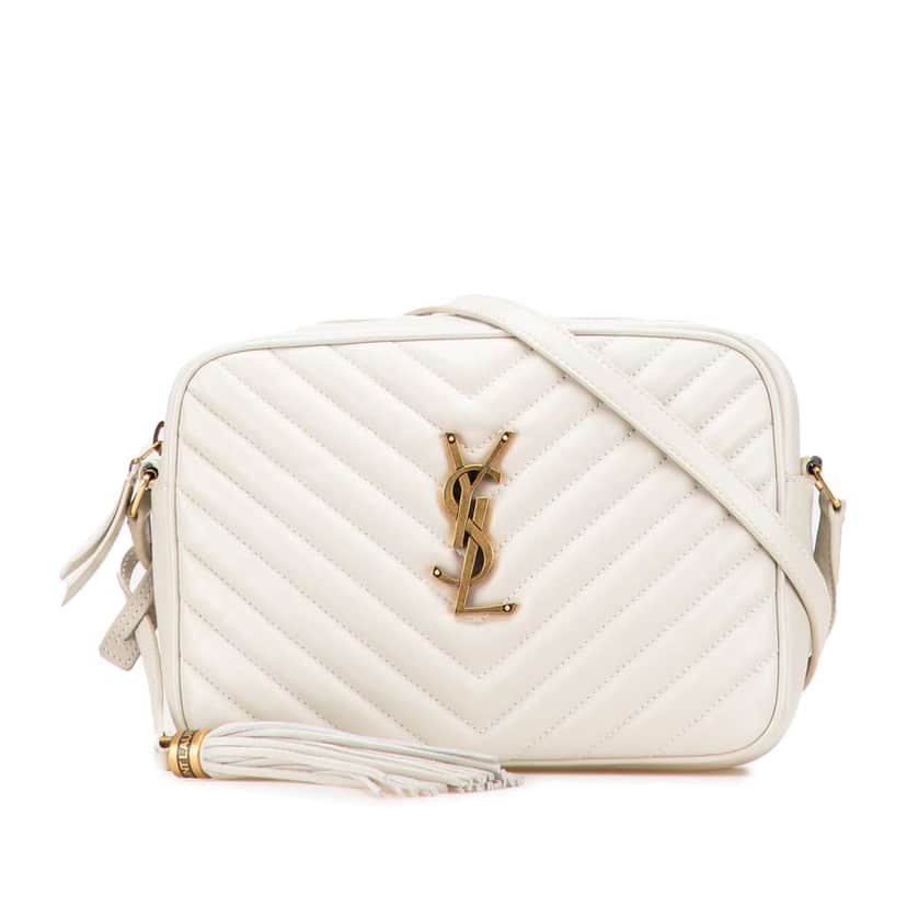 Saint Laurent Quilted Leather Monogram Lou Camera Bag White Leather Good condition - Front View