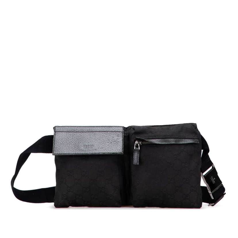 Gucci GG Canvas Double Pocket Belt Bag Black Canvas Good condition - Front View