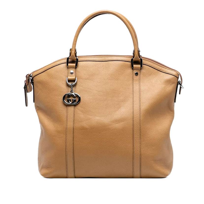 Gucci Large Leather GG Charm Dome Satchel Brown Leather Good condition - Front View
