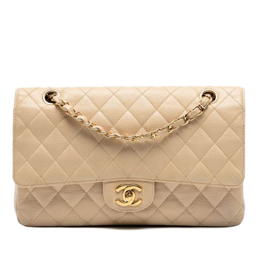 Chanel Medium Classic Caviar Double Flap Brown Leather Good condition - Front View