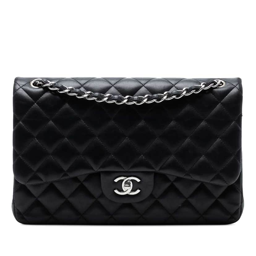 Chanel Jumbo Classic Lambskin Double Flap Black Leather Good condition - Front View