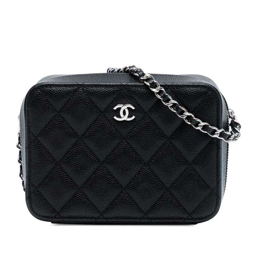 Chanel CC Quilted Caviar Camera Bag Black Leather Very good condition - Front View