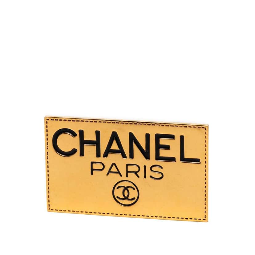 Chanel Gold Plated Logo Plate Brooch Gold Metal Good condition - Front View