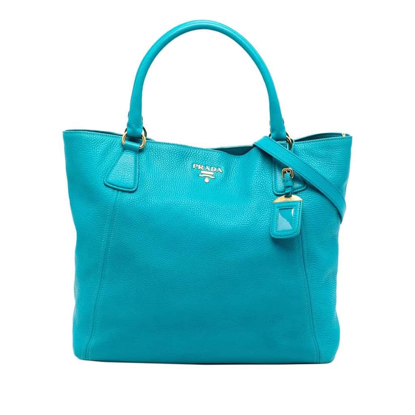 Prada Vitello Daino Open Convertible Tote Blue Leather Good condition - Front View