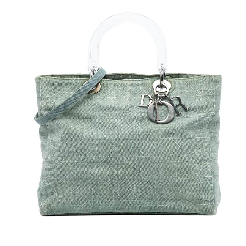 Dior Large Denim Cannage Acrylic Handles Lady Dior Blue Denim Good condition - Front View