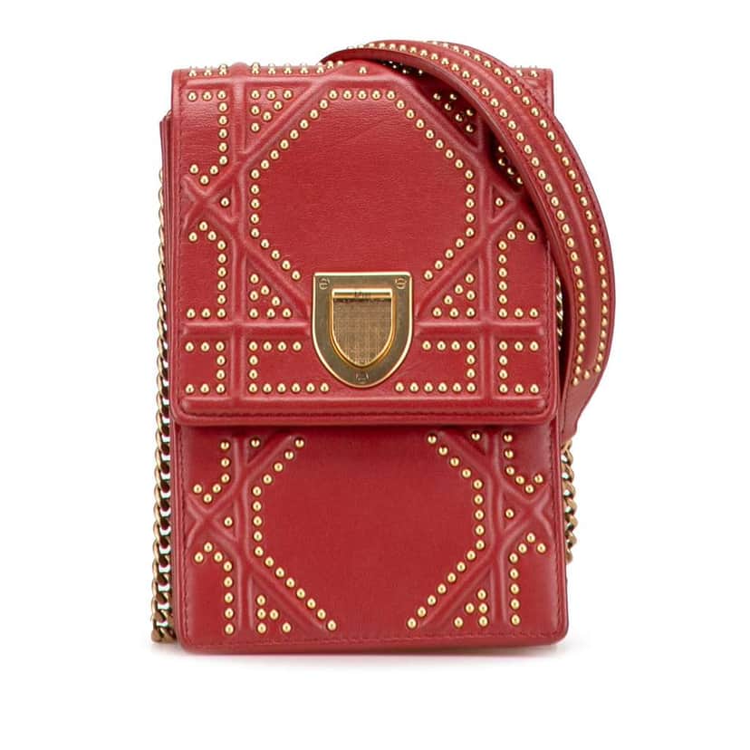 Dior Studded Lambskin Vertical Diorama Crossbody Red Leather Very good condition - Front View