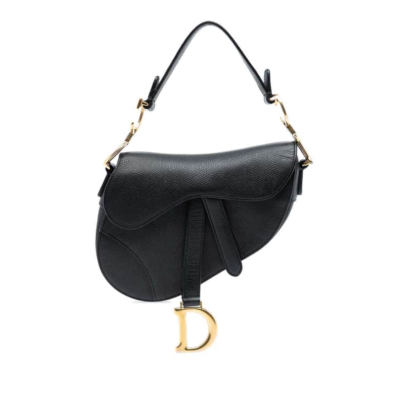 Dior Mini Grained Calfskin Saddle Bag Black Leather Good condition - Front View