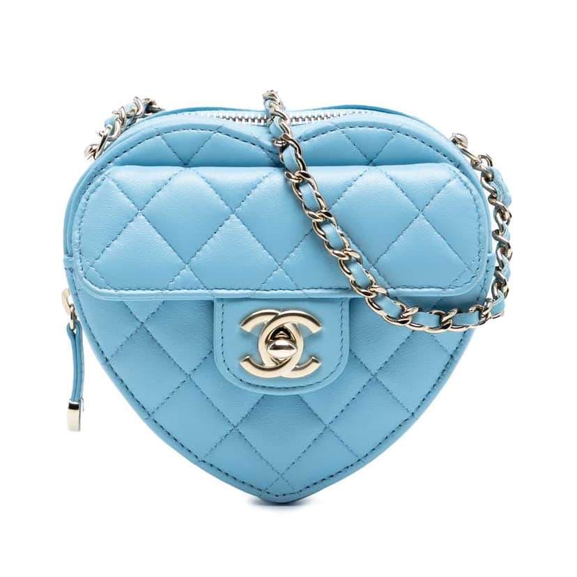 Chanel Mini Lambskin CC in Love Heart Crossbody Blue Leather Good condition - Front View