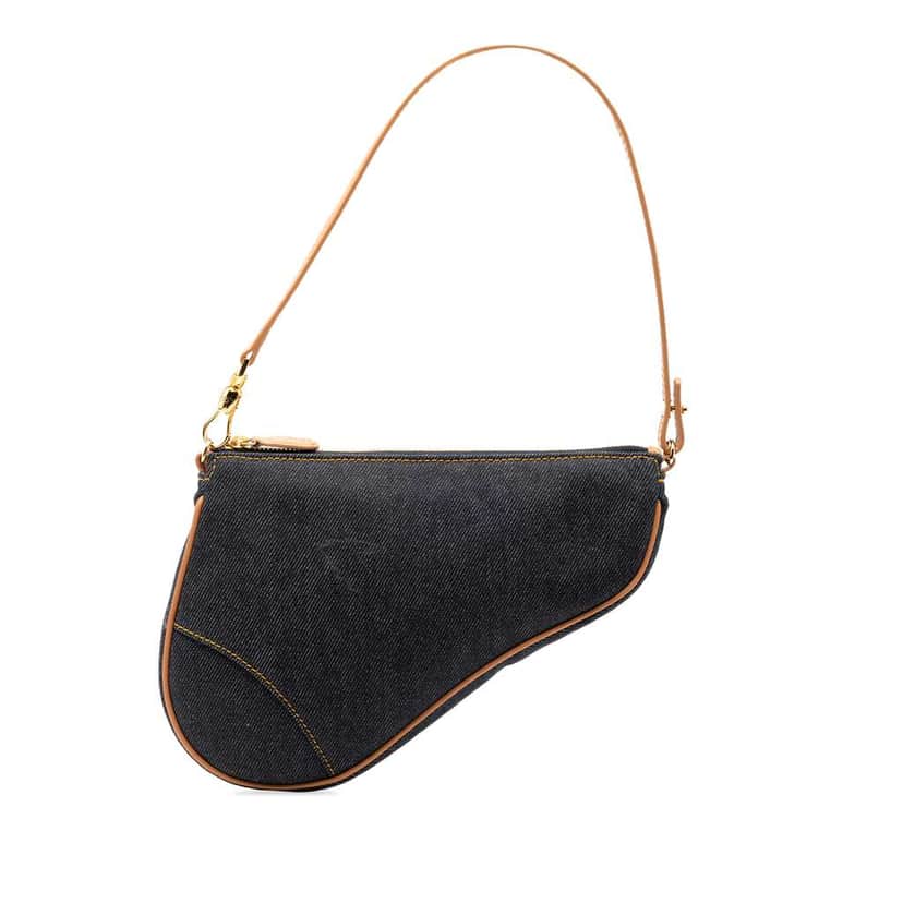 Dior Mini Denim Saddle Pochette Blue Denim Very good condition - Front View