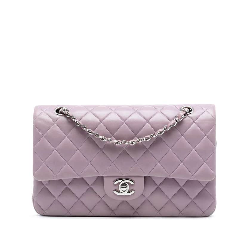 Chanel Medium Classic Lambskin Double Flap Purple Leather Good condition - Front View