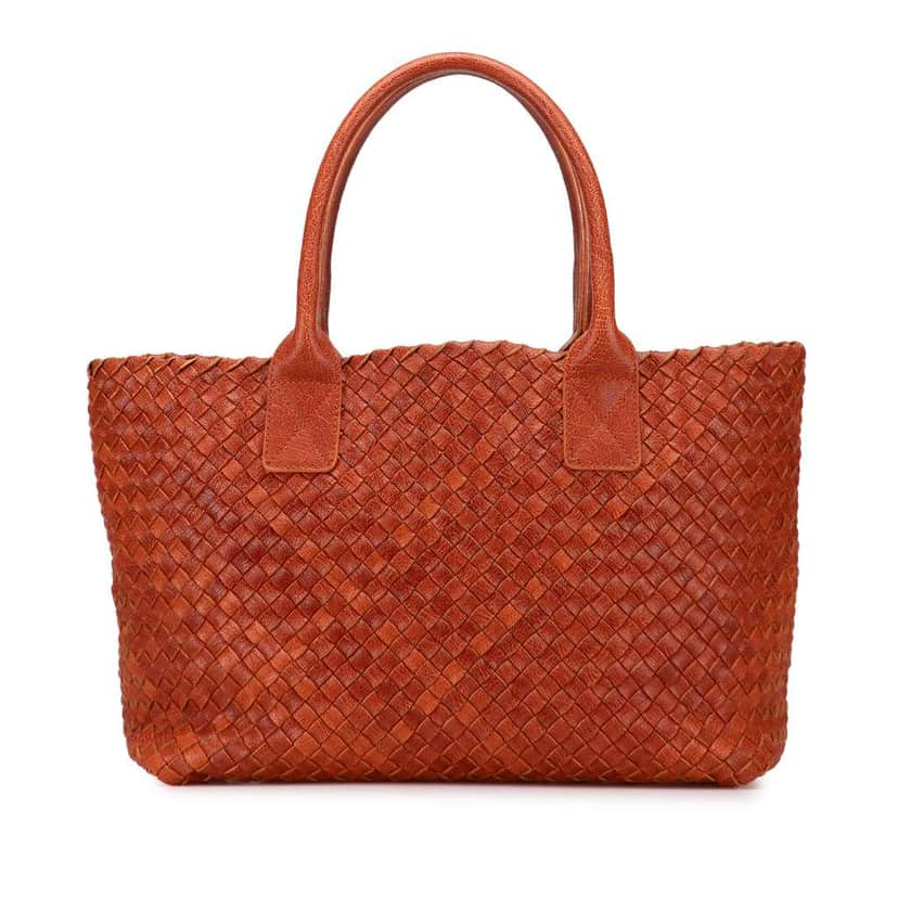 Bottega Veneta Small Lambskin Intreccio Cabat Tote Brown Leather Good condition - Front View