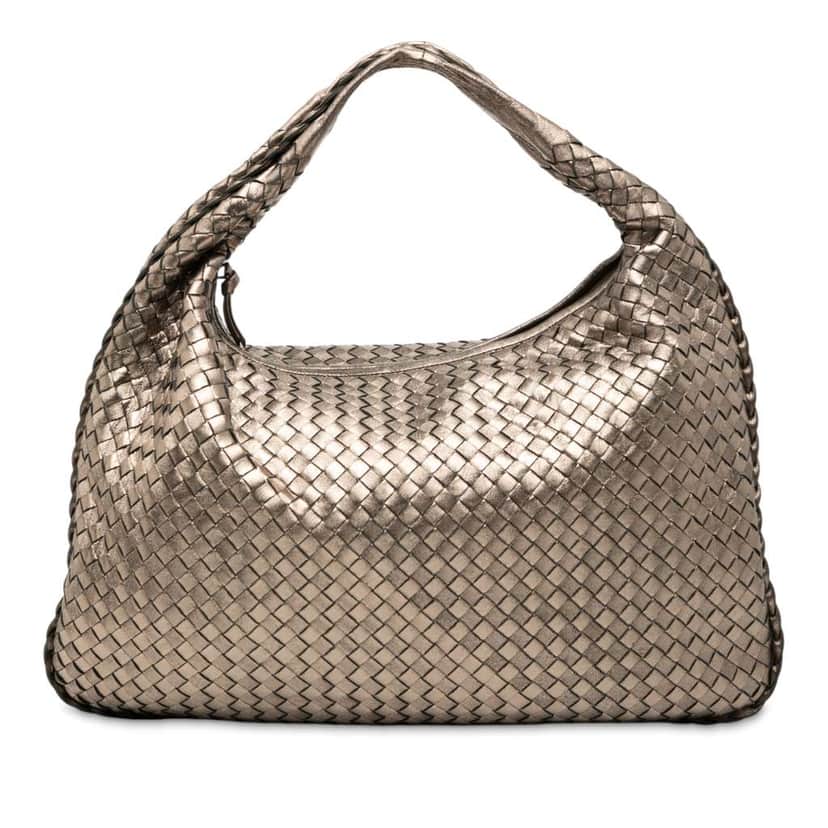 Bottega Veneta Medium Metallic Nappa Intrecciato Veneta Hobo Gold Leather Good condition - Front View