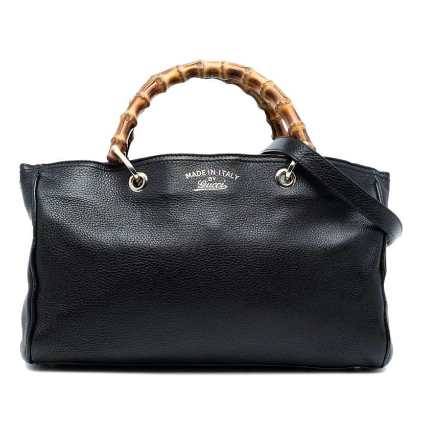 Gucci Medium Calfskin Bamboo Shopper Satchel Black Leather Good condition - Front View