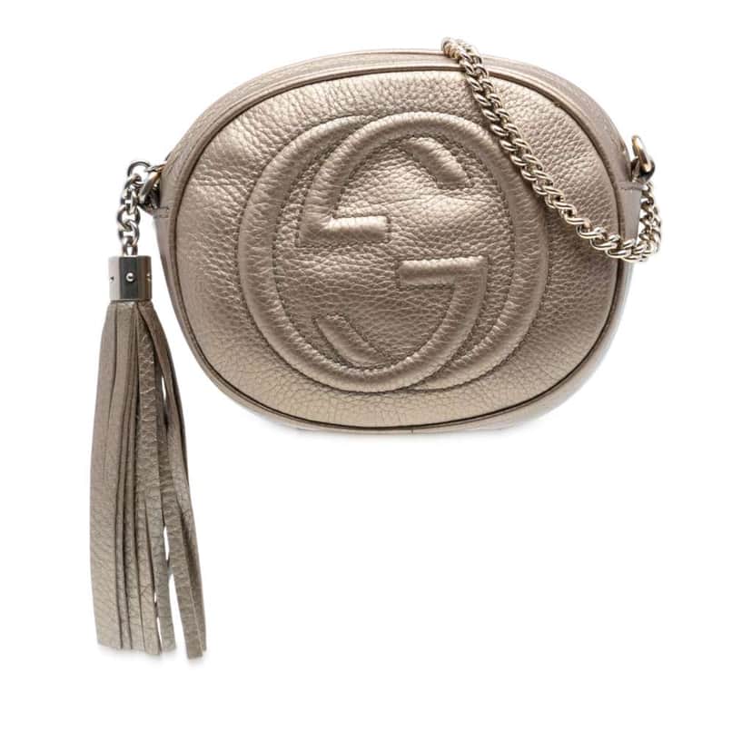 Gucci Mini Metallic Pebbled Calfskin Soho Chain Crossbody Gold Leather Good condition - Front View