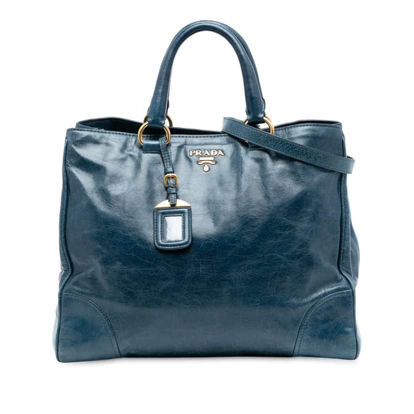 Prada Vitello Shine Satchel Blue Leather Good condition - Front View