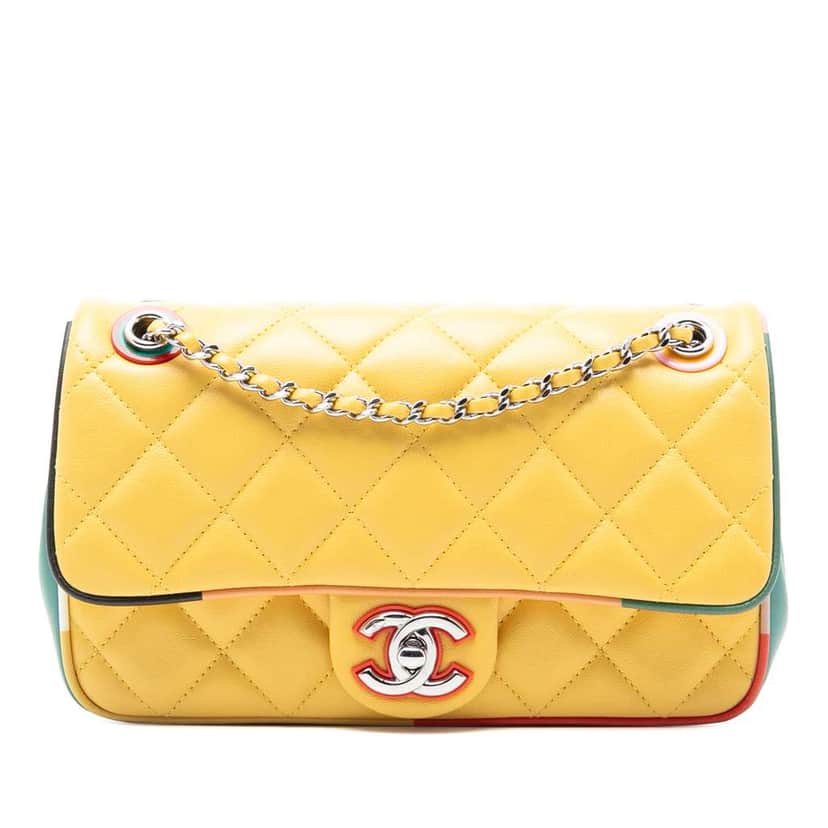 Chanel Small CC Quilted Multicolor Lambskin Acrylic Cuba Flap Yellow Leather Good condition - Front View