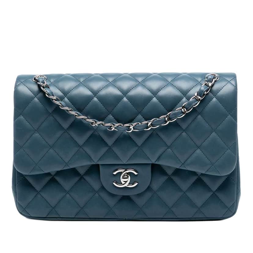 Chanel Jumbo Classic Lambskin Double Flap Blue Leather Good condition - Front View