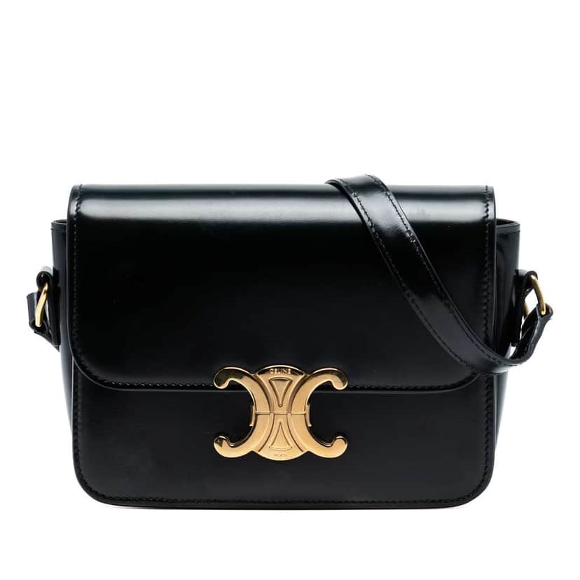 Celine Teen Shiny Calfskin Triomphe Crossbody Black Leather Good condition - Front View