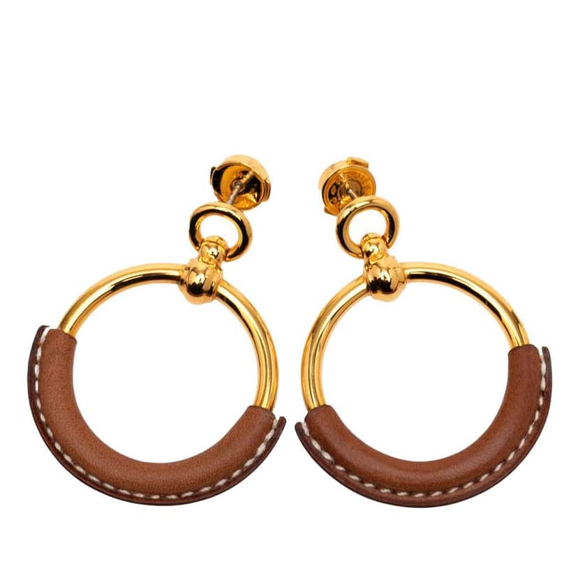 Hermès Gold Plated Barenia Loop Earrings Gold Metal Good condition - Front View