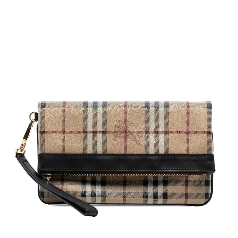 Burberry Haymarket Check Coated Canvas Adeline Fold over Clutch Brown Canvas Good condition - Front View