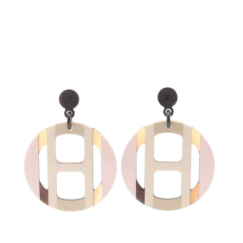 Hermès Buffalo Horn H Equipe Push Backs Earrings Brown Good condition - Front View