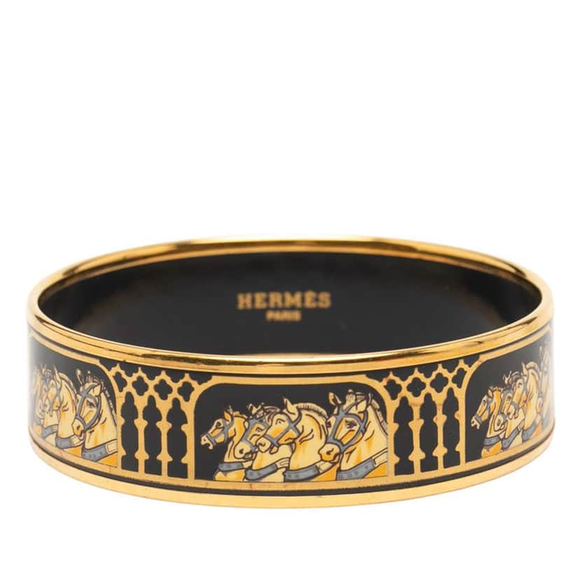Hermès Wide Grand Apparat Enamel Bangle 65 Black Good condition - Front View