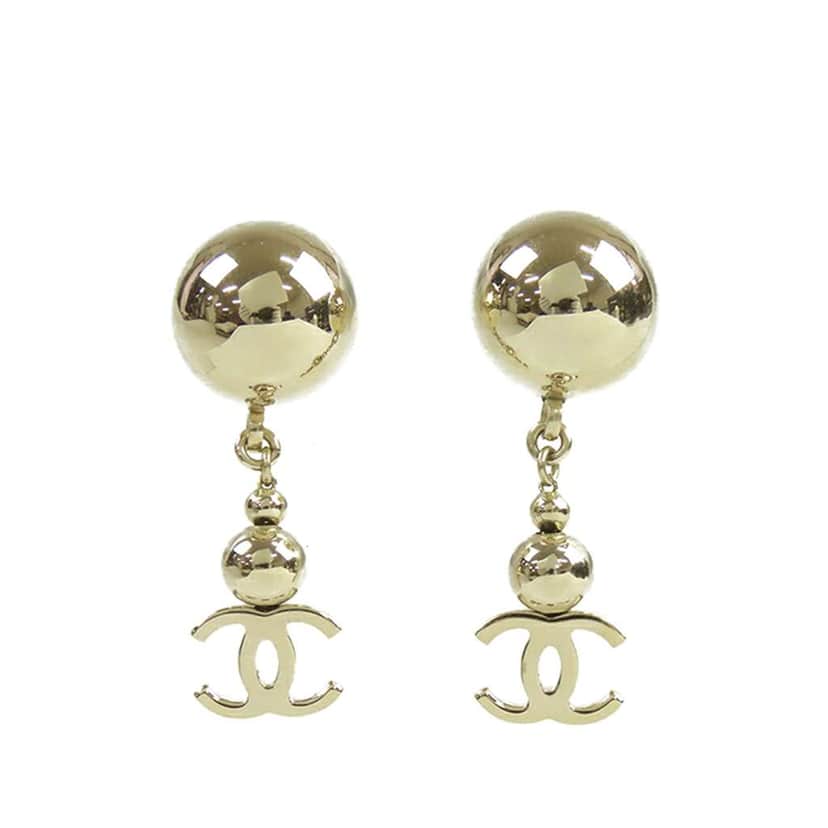 Chanel CC Gold Plated Swing Push Back Earrings Gold Metal Good condition - Front View