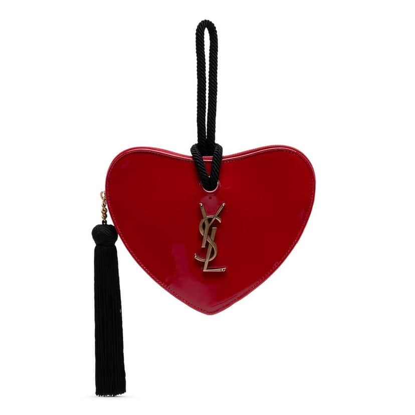Saint Laurent Patent Sac Coeur Heart Shaped Clutch Red Leather Good condition - Front View