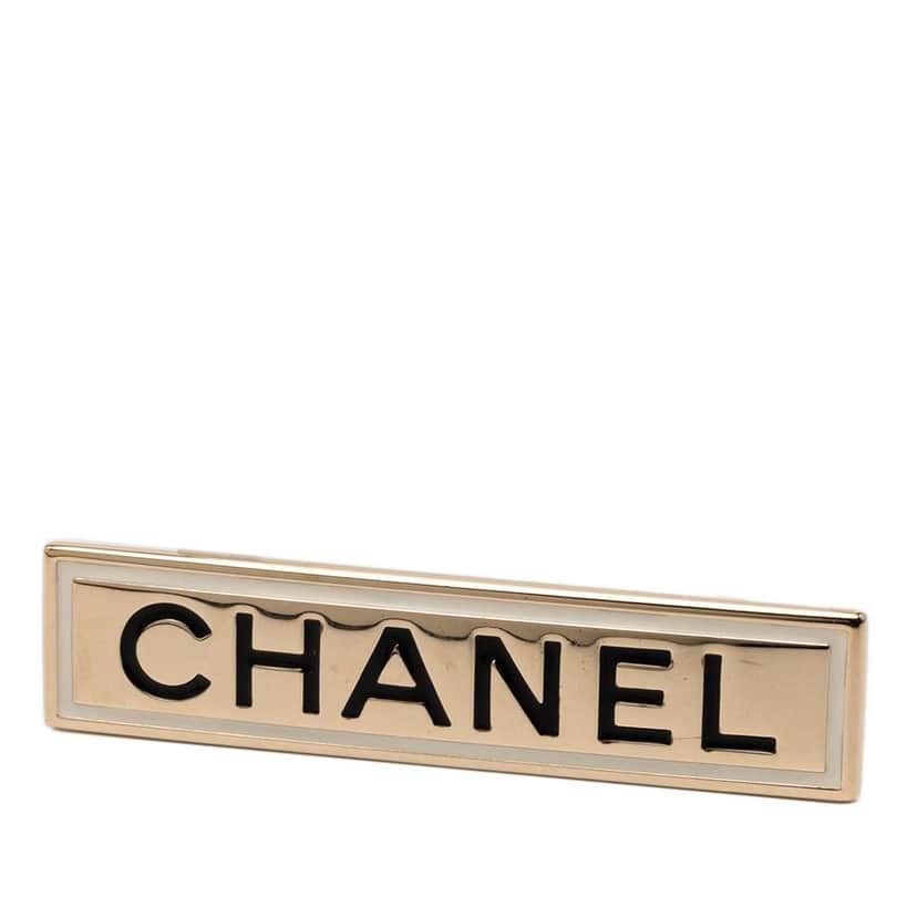 Chanel Gold Plated Logo Plate Brooch Gold Metal Good condition - Front View