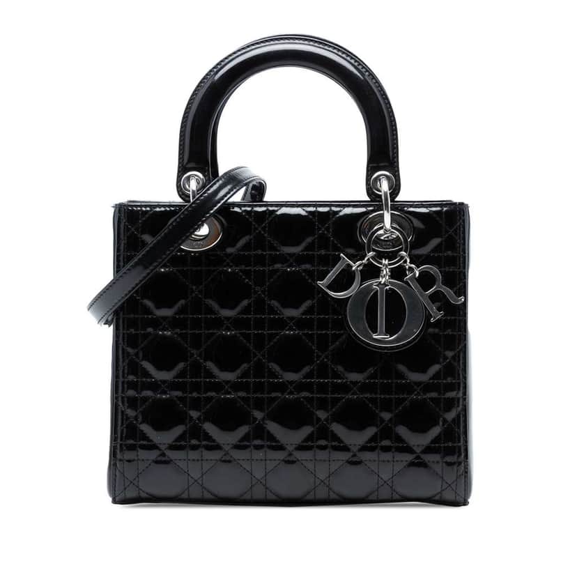 Dior Medium Patent Cannage Lady Dior Black Leather Good condition - Front View